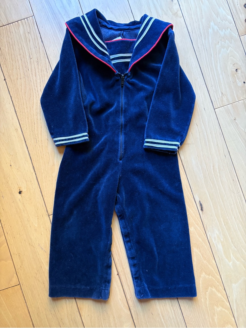 Vintage Velour Navy Sailor One-Piece Romper